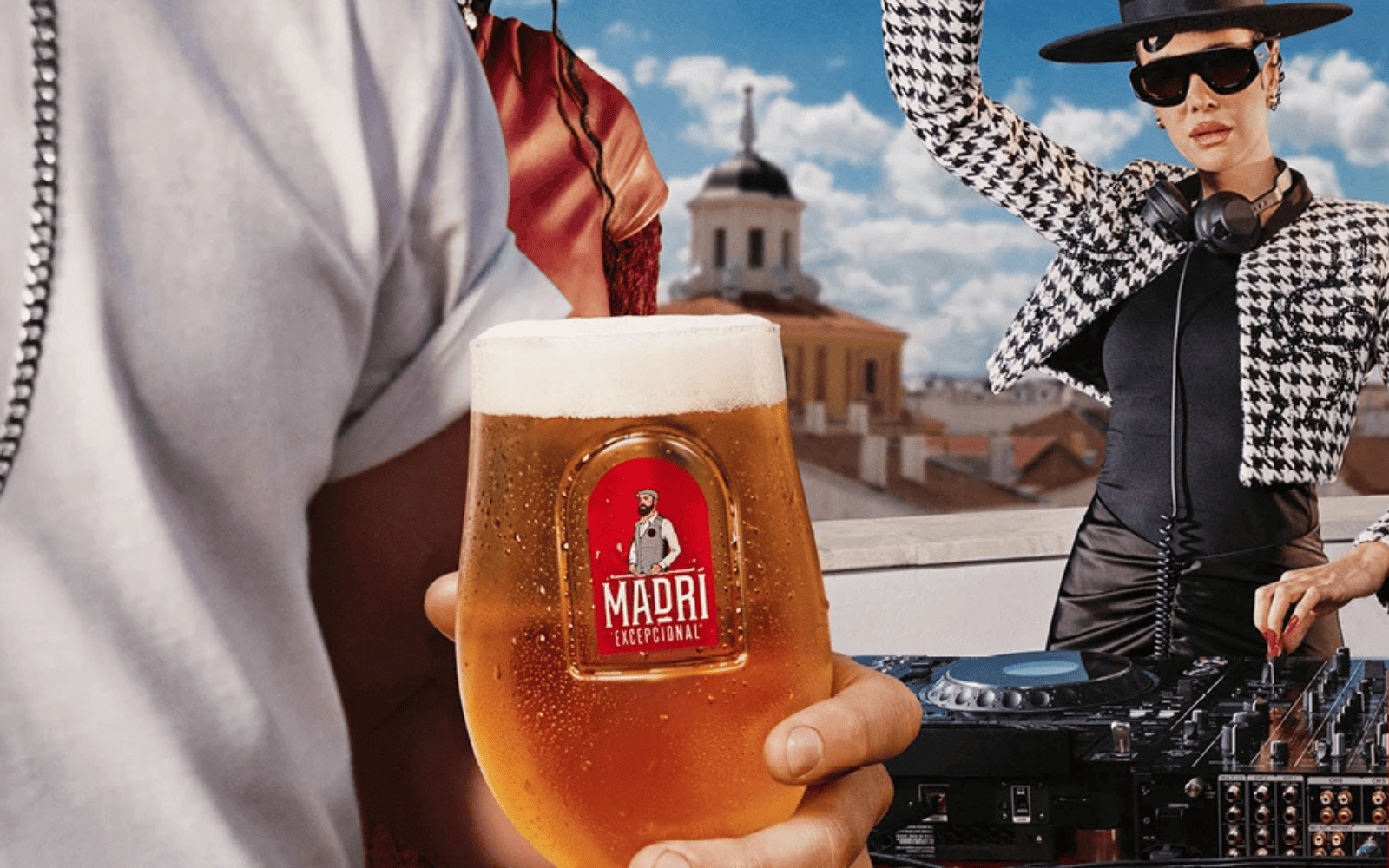 image of Madri glass with Madri inside with dj decks in the background
