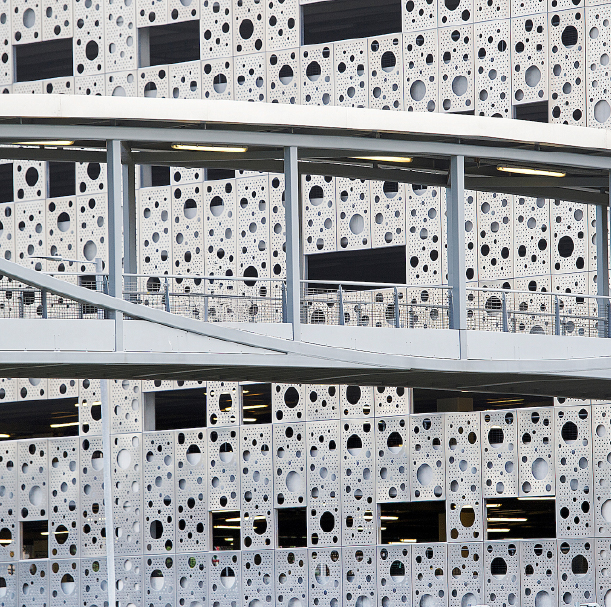 Close up of multi-storey cark next to the SEC Centre.